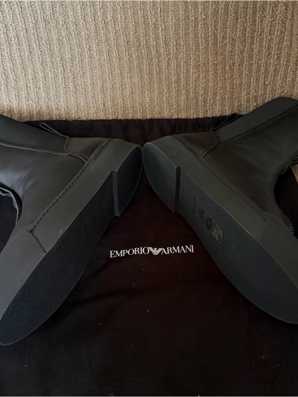 Emporio Armani Black Front-Zip Leather Ankle Booties - Picture 6 of 7